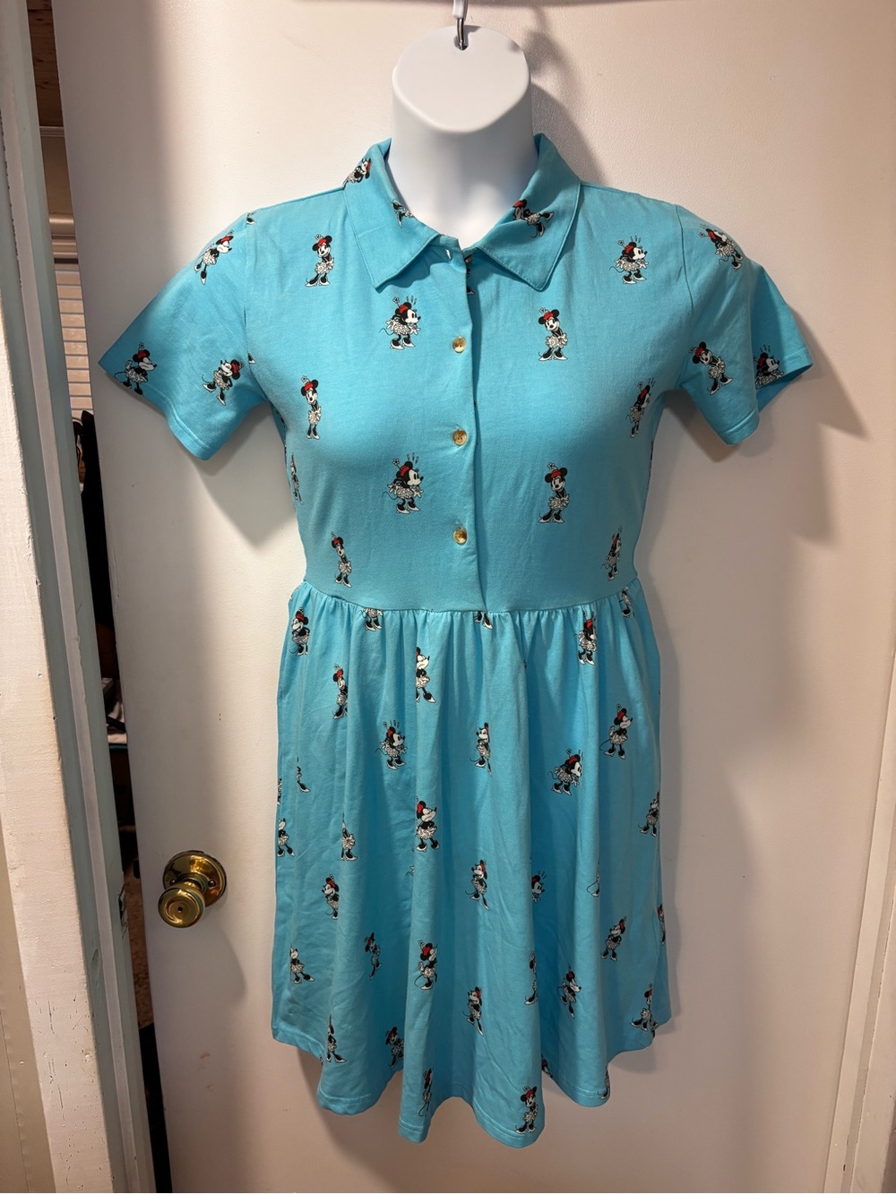 Disney Turquoise Mini Shirt Dress with Mickey Print